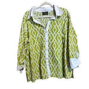 Bob Mackie Wearable Art Top Womens 2X Multicolor Artsy Print Button Up Blouse